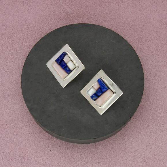 jay king sterling silver lapis & mother-of-pearl earrings - Picture 1 of 3